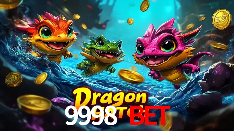Arte promocional do jogo Dragon Hatch com três adoráveis dragões bebês nadando entre moedas de ouro, um dos slots mais divertidos para jogar no cassino 9998 BET.